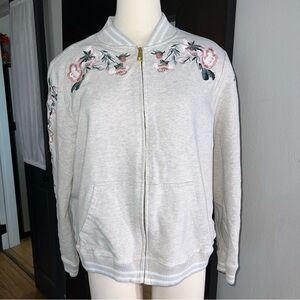 Life Worx Gloria Vanderbilt Floral Embroidered Cream Women's Bomber Jacket XL